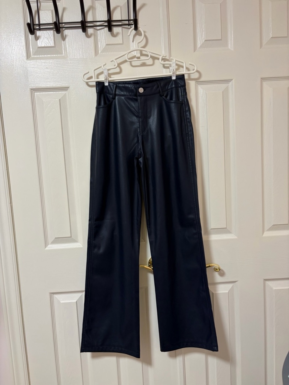 Garage Navy Faux Leather Wide-Leg Trousers